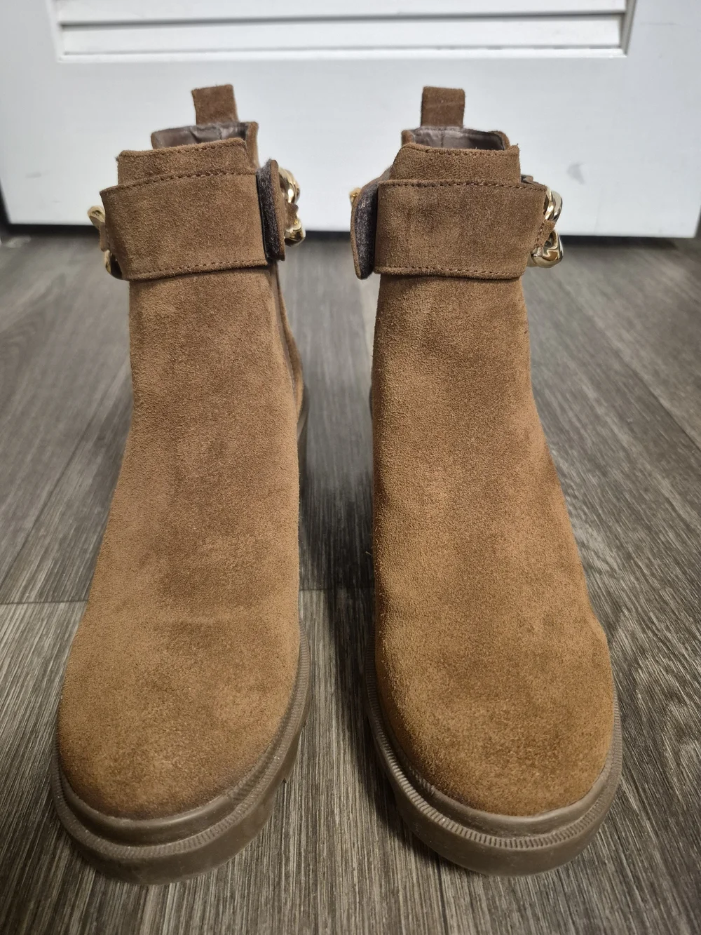 Steve Madden Amulet Brown Suede Removable Gold Chain Boots 9.5